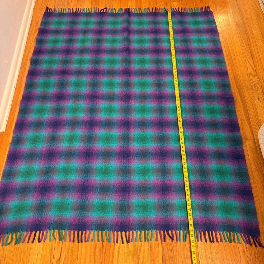 Hallim Handweavers, Wool Blanket, Purple Teal Plaid, 53x64, handmade